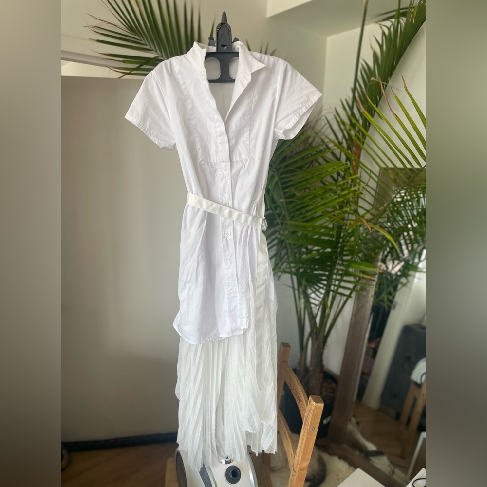 ShirtDress With Sheer Layer in White - Picture 4 of 16